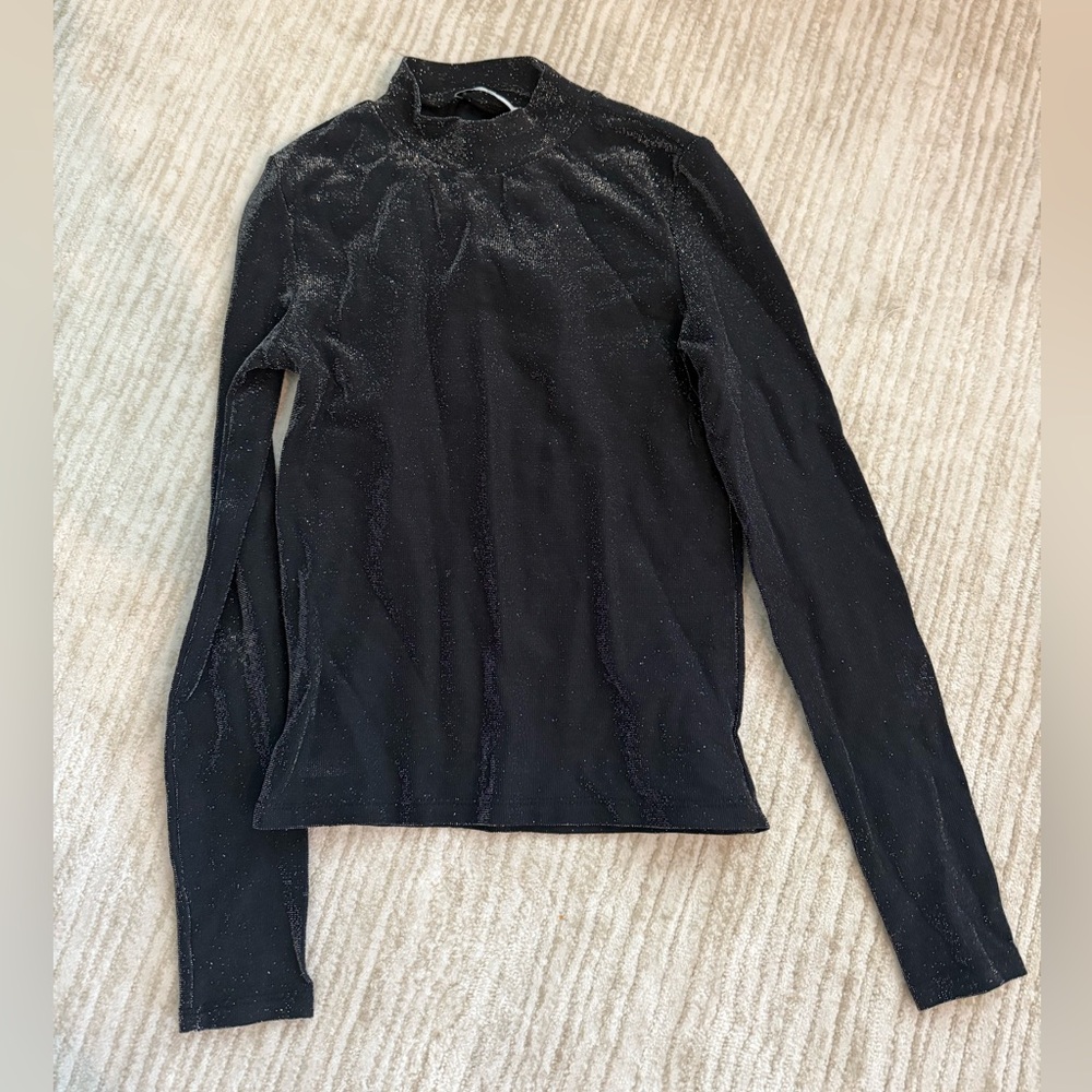 Mango Black Sparkly Mock-Neck Top